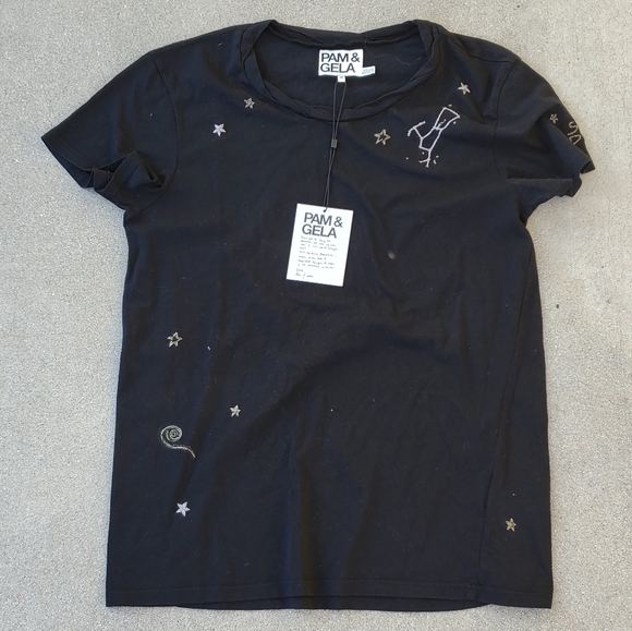 RARE NWT Pam & Gela Constellation Celestial Tee Embroidered Medium Galaxy Space - Picture 2 of 6